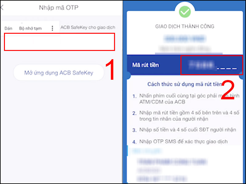 Nhập m&atilde; OTP v&agrave; ho&agrave;n tất việc lấy m&atilde; r&uacute;t tiền